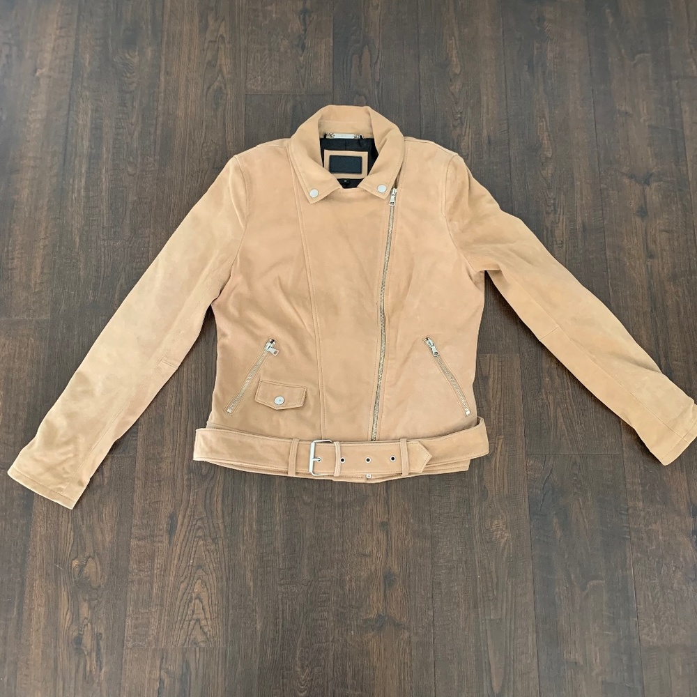 UGG Australia Stacey Suede Moto Jacket Tan Lamb Leather Women's XS